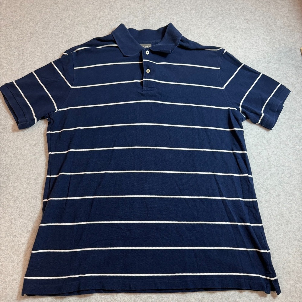 Merona Ultimate Mens XL Blue Striped Polo Shirt Short Sleeve Cotton F16681019